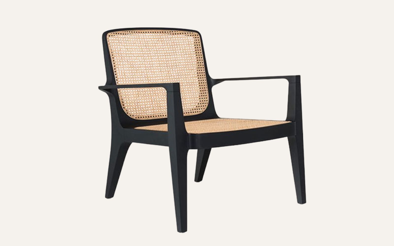 Bossa armchair by Jader Almeida, slender solid-wood frame with a resolved curve.