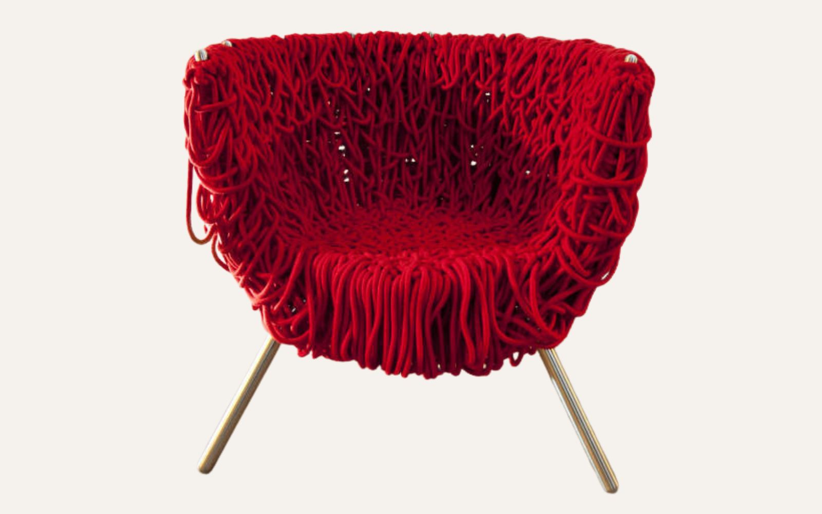 Vermelha chair by the Campana brothers, hand-wound cotton cord over a steel frame.