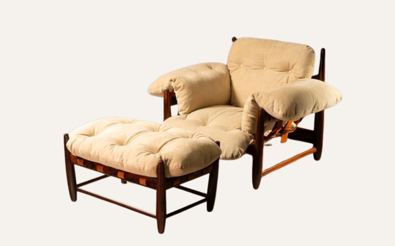 Mole armchair by Sergio Rodrigues, jacarandá frame with deep folded leather.